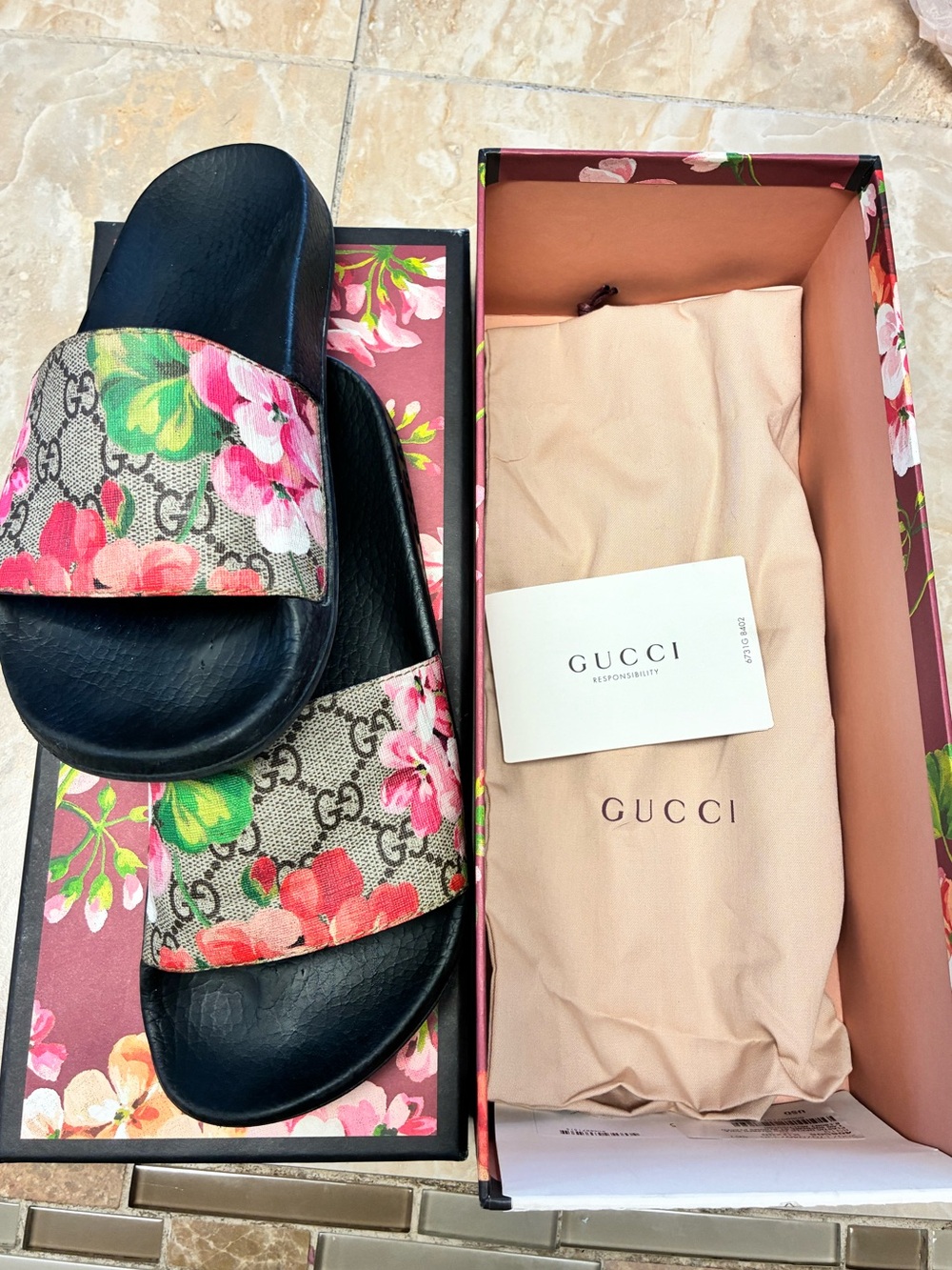 Gucci GG Blooms Supreme Floral Slide Sandals